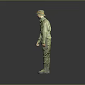 Military Character 3D Model In Green Uniform With Green Hat On Gray Gradient Background