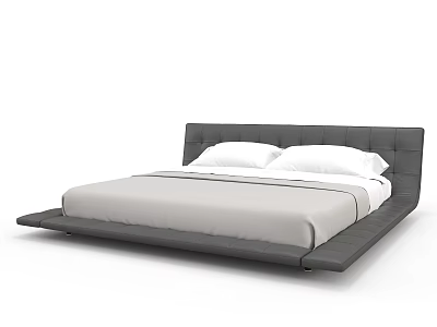 Modern Minimalist Double Bed With Gray Headboard White Pillows And Comfortable Mattress 3d model