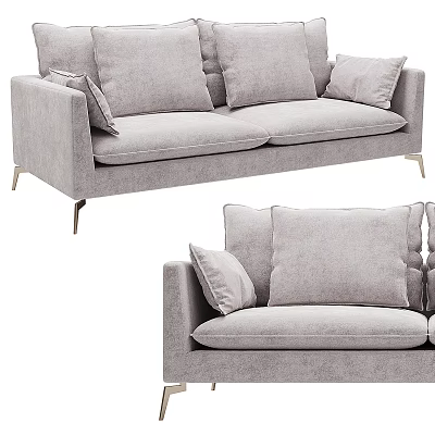 Gray Modern Two-Seater Sofa with Soft Cushions and Metal Legs Design 3d model