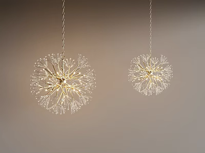 Dandelion Shaped Decorative Pendant Lights With Warm Glow On Light Colored Wall 3d model