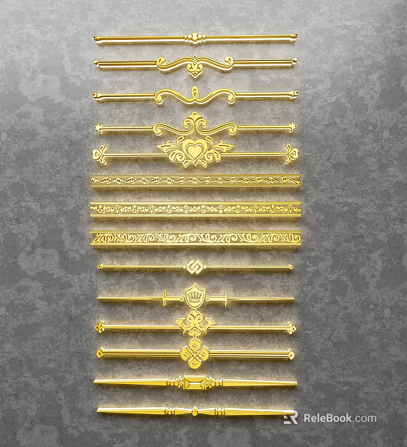 Gold Decorative Strips Featuring Intricate Patterns And Ornate Designs For Decoration 3d model 