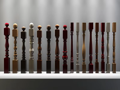 Various Design Balusters With Wood Metal Materials And Decorative Tops For Railings 3d model