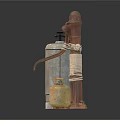 Vintage Metal Items With Rusty Pump Silver Canister And Green Gas Cylinder