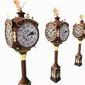Vintage Professor Clocks With Eagle Statues Gold Accents And Brown Pillars Featuring Ornate Dials
