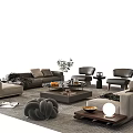 Modern Sofa Set With Sectional Accent Chairs Coffee Table And Decorative Pillows 3d model