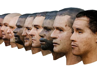Men with Diverse Side Profile Heads Arranged in a Row Showing Varied Features 3d model