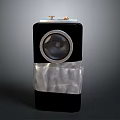 Portable Bluetooth Speaker With Round Speaker Black Body Silver Accent And Gold Knobs