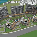 Modern Commercial Complex With High Rise Buildings Green Roofs And Open Courtyards