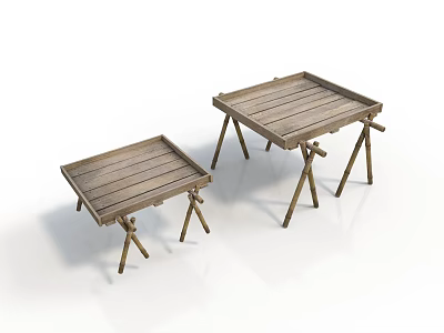 Wooden Folding Tables Set With Foldable Legs For Outdoor And Camping Use 3d model