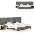 Modern Double Bed Interior Design With Upholstered Headboard Nightstand And White Bedding 3d model