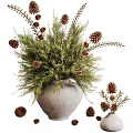 Natural Style Decorative Ornament Set With Pine Branches Clay Pot And Pine Cones