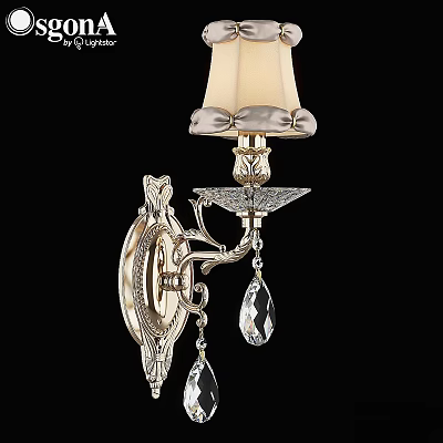 Elegant Classic Wall Sconce with Beige Lampshade Metal Base and Crystal Pendants 3d model
