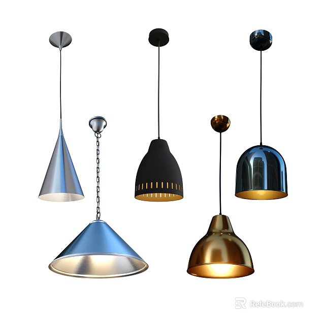 Modern Pendant Lights With Various Shapes And Color Finishes For Home Decor 3d model 
