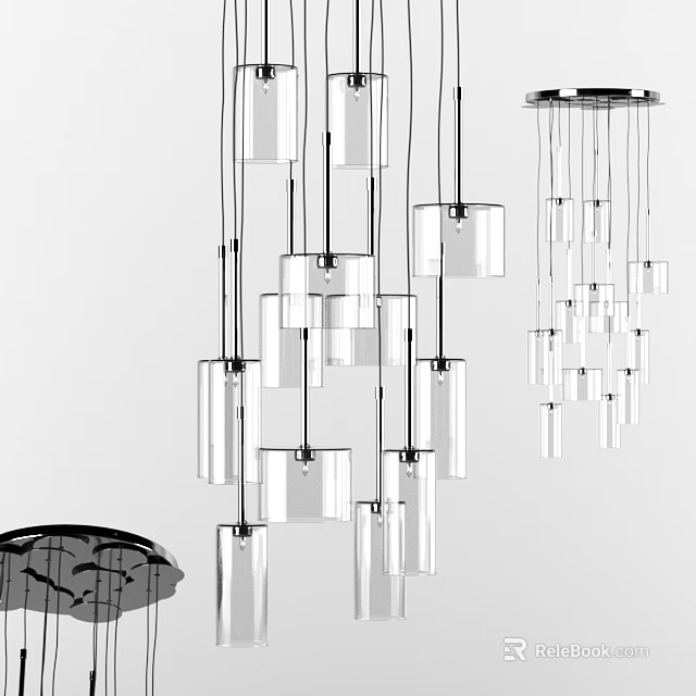 Contemporary Clear Glass Multi Pendant Chandelier With Modern Hanging Structure Design 3d model 