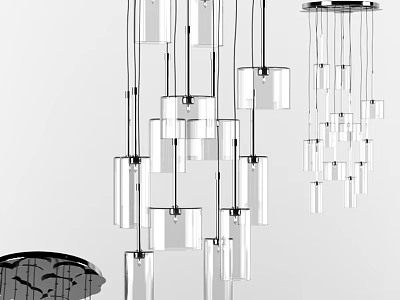 Contemporary Clear Glass Multi Pendant Chandelier With Modern Hanging Structure Design 3d model