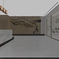 Modern Service Hall Interior With Spacious Layout Large Pendant Light And Model Display Platform