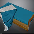 Stylish Wooden Frame Bed with Blue Mattress and Blue White Bedding