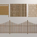 Bamboo Fence With Various Designs Featuring Vertical Slats And Curved Structures 3d model