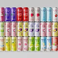 Colorful RIO Beverage Cans with Various Fruit Flavors Arranged in Rows 3d model
