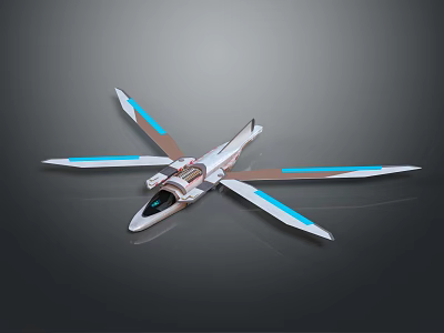 Futuristic Sleek Aircraft With Transparent Cockpit Blue Striped Wings And White Body 3d model