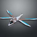 Futuristic Sleek Aircraft With Transparent Cockpit Blue Striped Wings And White Body