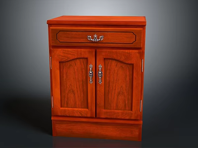 Solid Wood Storage Cabinet With Two Doors One Drawer And Metal Handles 3d model