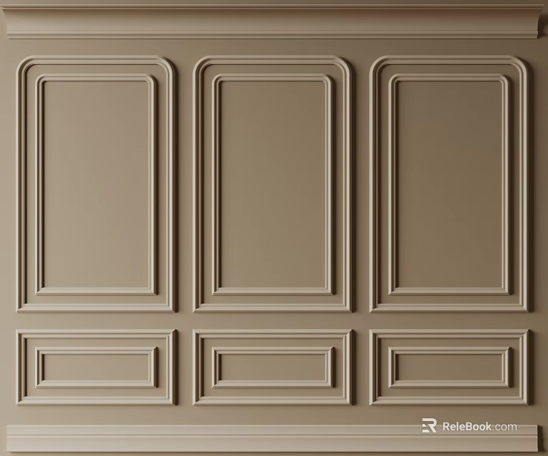 Elegant Light Brown Gypsum Molding Decorative Panel Design For Interior Wall 3d model 