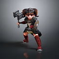 3D Model Young Girl In Metallic Armor Holding Large Hammer With Pigtails And Red Boots