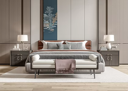 New Chinese Double Bed 3d model