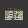 Old Multi Story Apartment Building With Brick Exterior Windows And Green Balconies