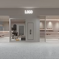 Modern Boutique Store Interior Design With White Display Tables Shelves Green Plants And Terrazzo Floor