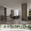 Modern Bright Spacious Executive Office With Warm Wood Decor Comfortable Furniture And Fresh Green Plants