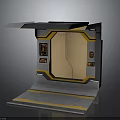 Futuristic Sci-Fi Entrance Structure With Metal Frame Yellow Accents Control Panels And Platform