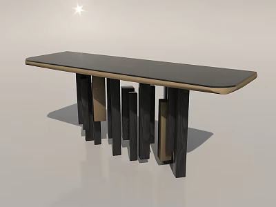 Sleek Modern Console Table With Black Smooth Top And Wooden Black Geometric Legs 3d model