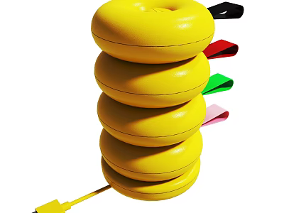 Stacked Yellow Donut Shaped Objects With Colorful Tabs And Yellow Strap 3d model
