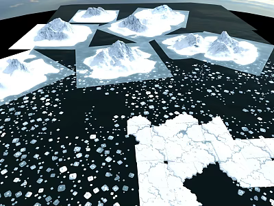 Natural Garden Landscape Featuring Glaciers Icebergs And Floating Ice Against Black Background 3d model