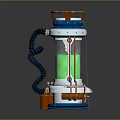 Scientific Equipment Featuring Transparent Cylindrical Container Green Liquid Orange Top Blue Base And Black Hose