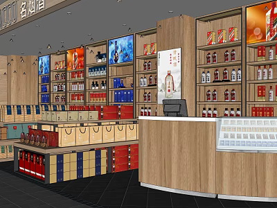 Well Stocked Tobacco And Alcohol Store Interior With Shelves And Checkout Counter 3d model
