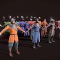 Medieval Game and Movie Characters with Various Colored Armors and Different Costume Styles