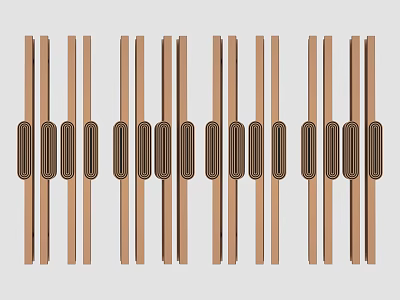Brown Metal Long Strip Door Handles With Striped Surface Design Neatly Arranged 3d model