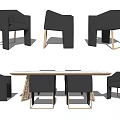 Modern Dining Table Set With Black Chairs And Metal Legs Wooden Top