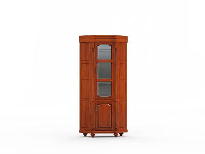 Classic Vintage Wooden Display Cabinet With Three Glass Doors And Drawers 3d model