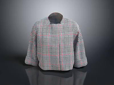 Stylish Black White Red Plaid Loose Fit Jacket With Round Neck Three Quarter Sleeves 3d model