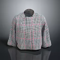 Stylish Black White Red Plaid Loose Fit Jacket With Round Neck Three Quarter Sleeves