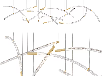 Unique Modern Curved Ceiling Lamp With Gold Accents And Metal Glass Hanging Design 3d model