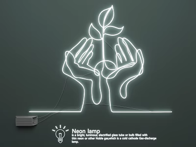 Modern Neon Light Fixture Set With Hands Holding Plant Design for Interior Decor 3d model