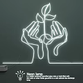 Modern Neon Light Fixture Set With Hands Holding Plant Design for Interior Decor