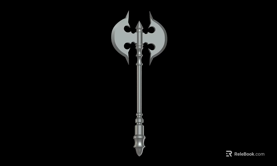 Medieval Battle Axe Weapon With Double Bladed Design Decorative Holes And Metal Shaft 3d model 