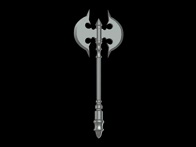 Medieval Battle Axe Weapon With Double Bladed Design Decorative Holes And Metal Shaft 3d model