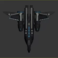 Futuristic Black Spaceship With Blue Glowing Parts Streamlined Design And Multiple Engines